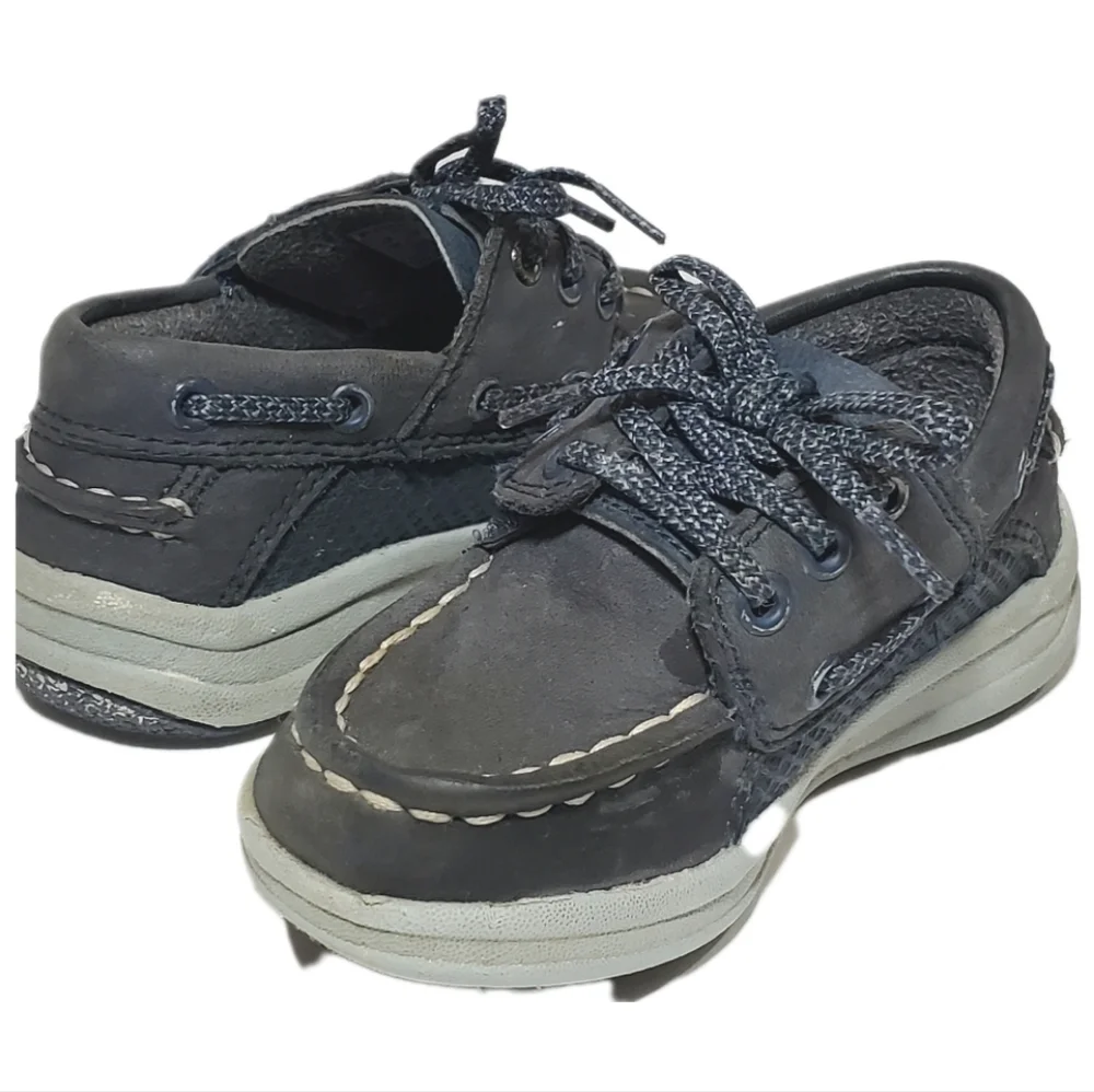 Sperry Top Sider Gamefish Jr. Grey & Blue Leather Loafer Boat Shoe Size 7M Kids
